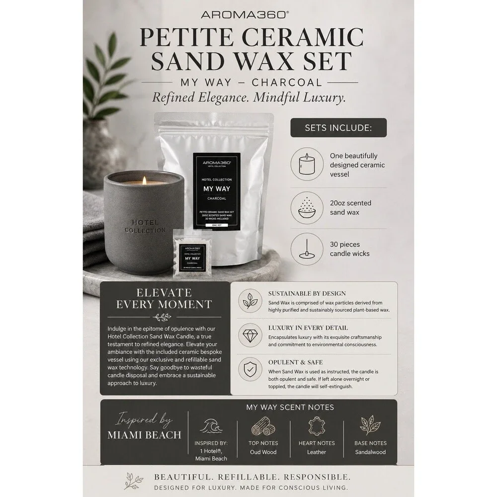 Aroma360 My Way Petite Ceramic Sand Wax Candle Set Charcoal 20oz Hard To Find